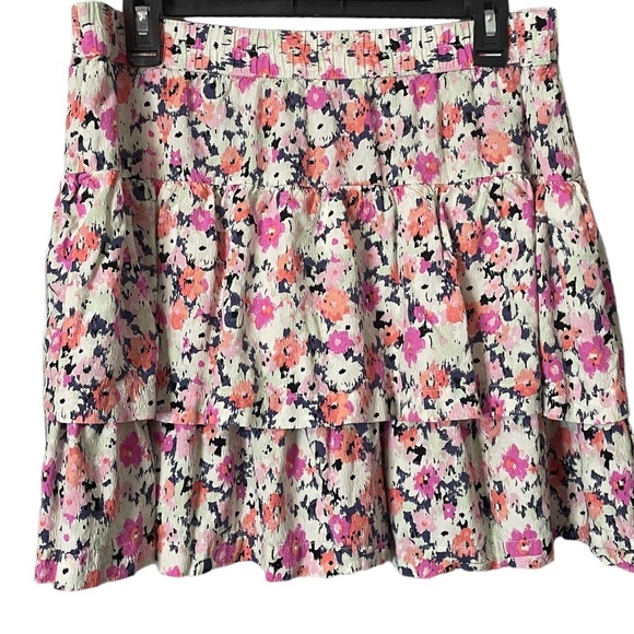 Universal Thread Size L Cream Floral Mini Skirt Ruffle Tiered - Picture 3 of 8